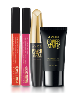 Bodegón productos Avon Power Stay